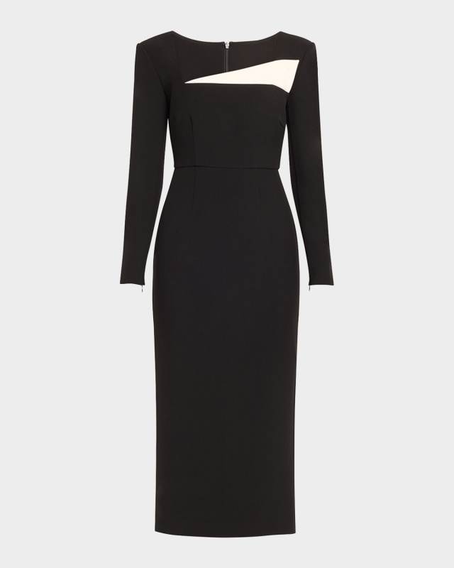 Two-Tone Crepe Midi Dress